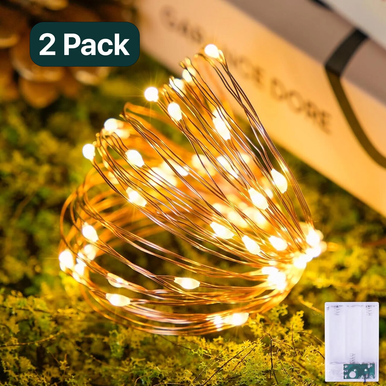 Battery Operated 100 LED Twinkle Lights with Remote — Flexible Copper Wire